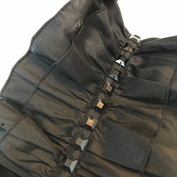 PLENTY party LBD, one-shoulder, silk, ruffle & bling form-fitting dress sz 8 - Picture 6 of 16